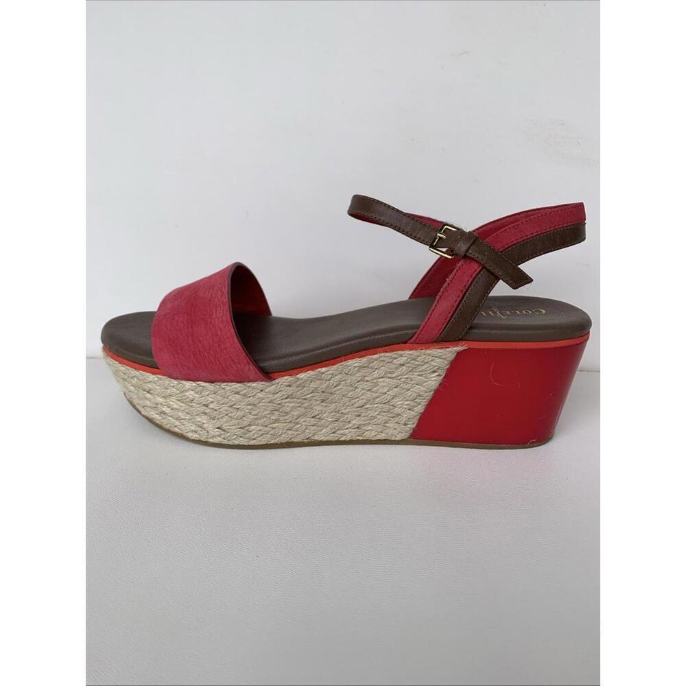 COLE HAAN Red Suede Platform Sandals Ankle Strap 7.5 B Y2k